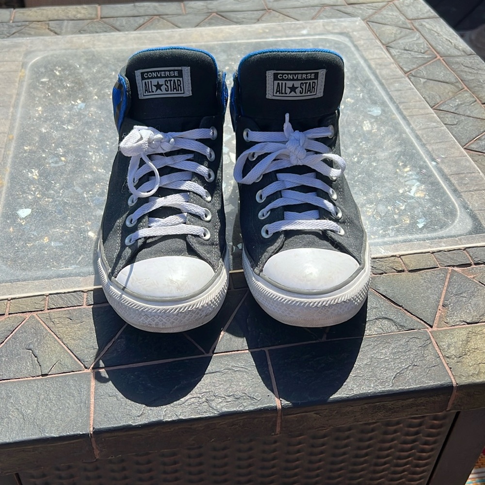 Converse black and blue high tops size 10